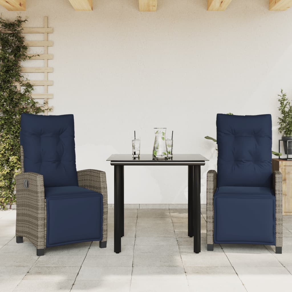 3 Piece Patio Dining Set With Cushions Gray Poly Rattan