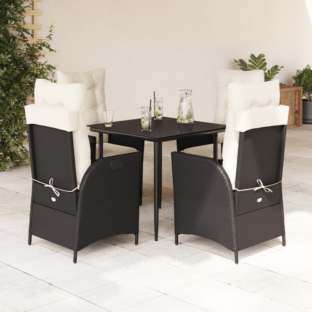 3 Piece Patio Dining Set With Cushions Poly Rattan Black