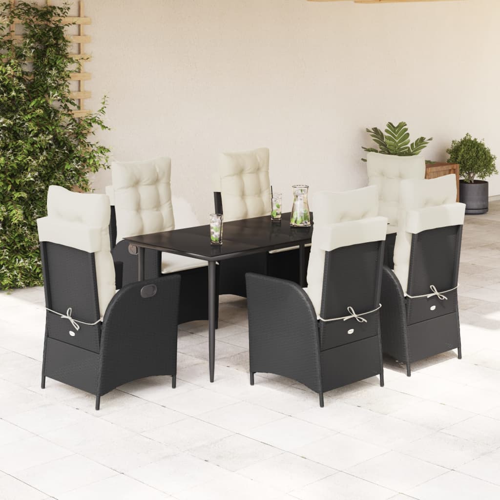 3 Piece Patio Dining Set With Cushions Poly Rattan Black