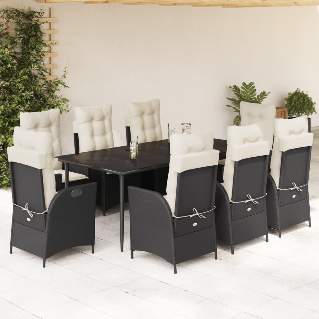 3 Piece Patio Dining Set With Cushions Poly Rattan Black