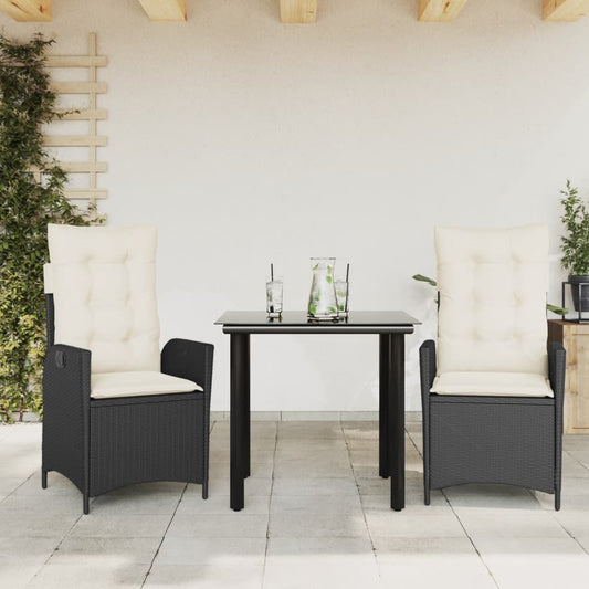 3 Piece Patio Dining Set With Cushions Poly Rattan Black