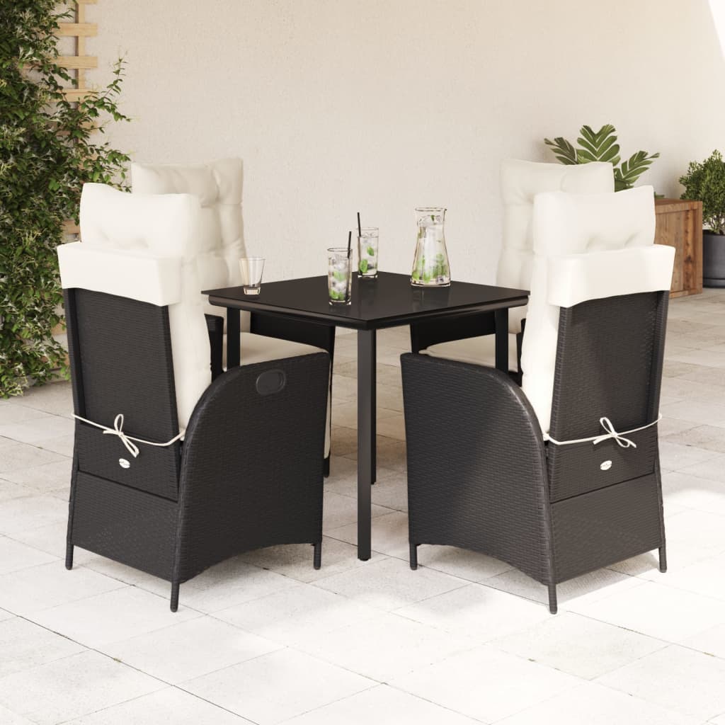 3 Piece Patio Dining Set With Cushions Poly Rattan Black