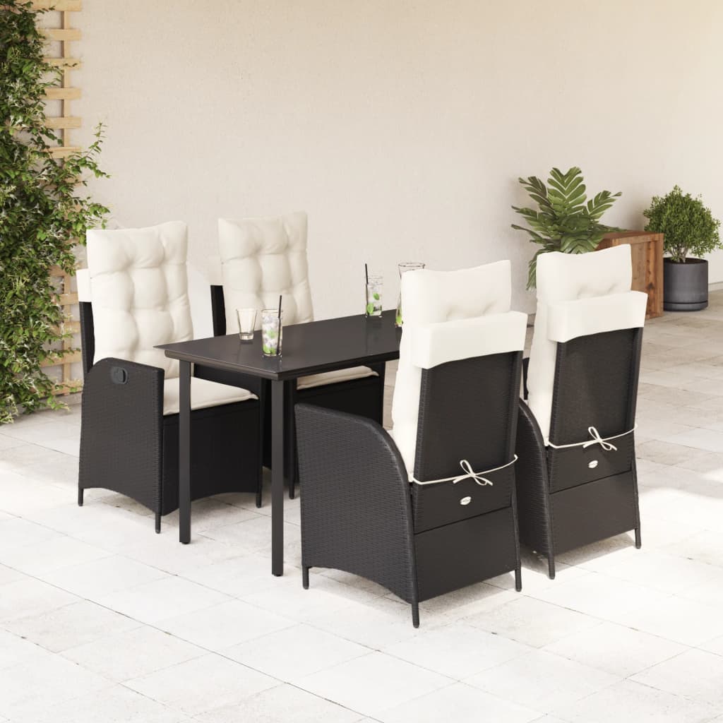 3 Piece Patio Dining Set With Cushions Poly Rattan Black