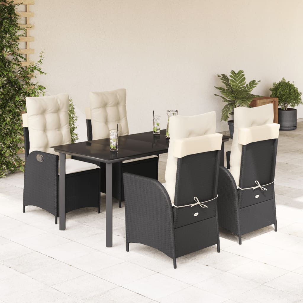 3 Piece Patio Dining Set With Cushions Poly Rattan Black