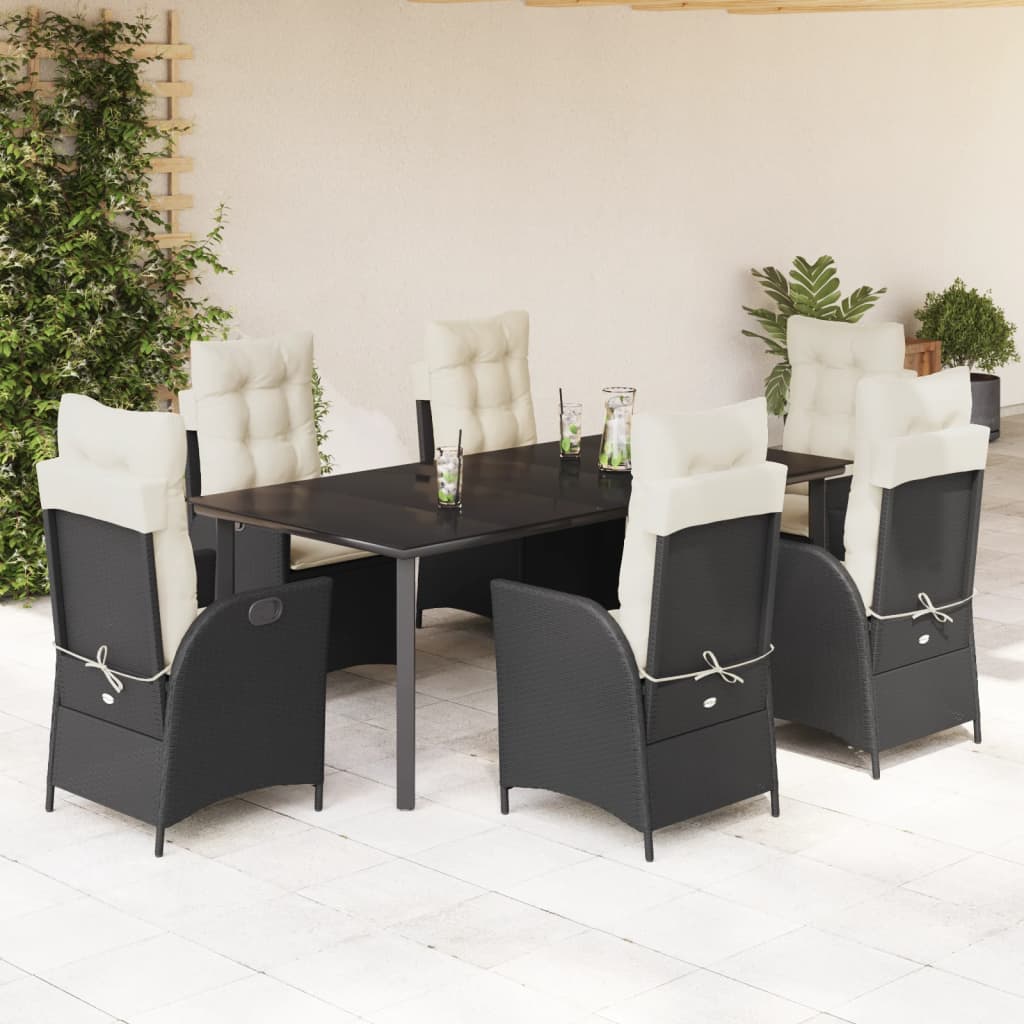 3 Piece Patio Dining Set With Cushions Poly Rattan Black