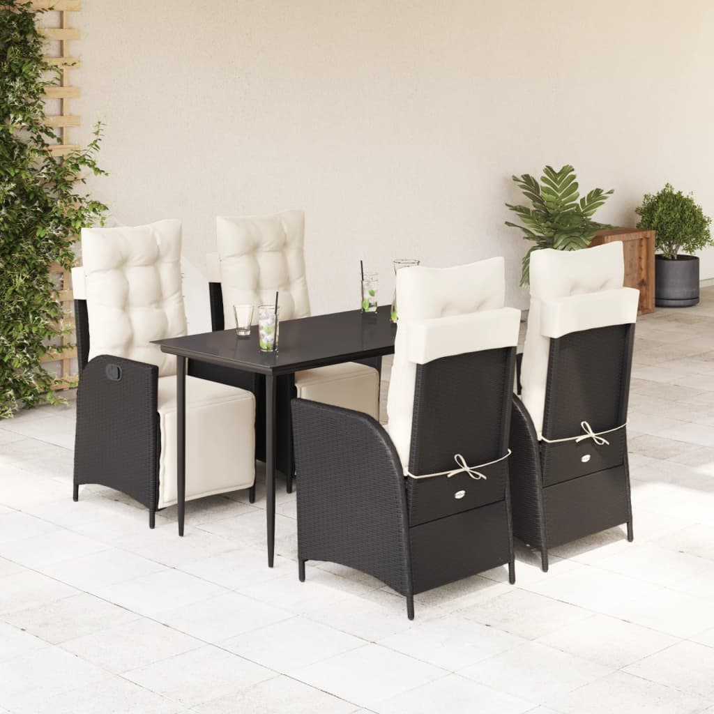 3 Piece Patio Dining Set With Cushions Black Poly Rattan