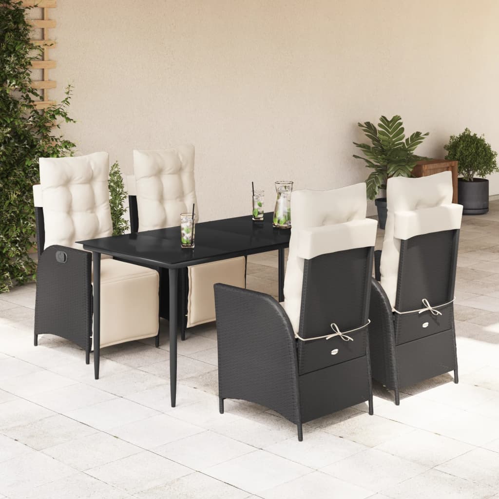 3 Piece Patio Dining Set With Cushions Black Poly Rattan