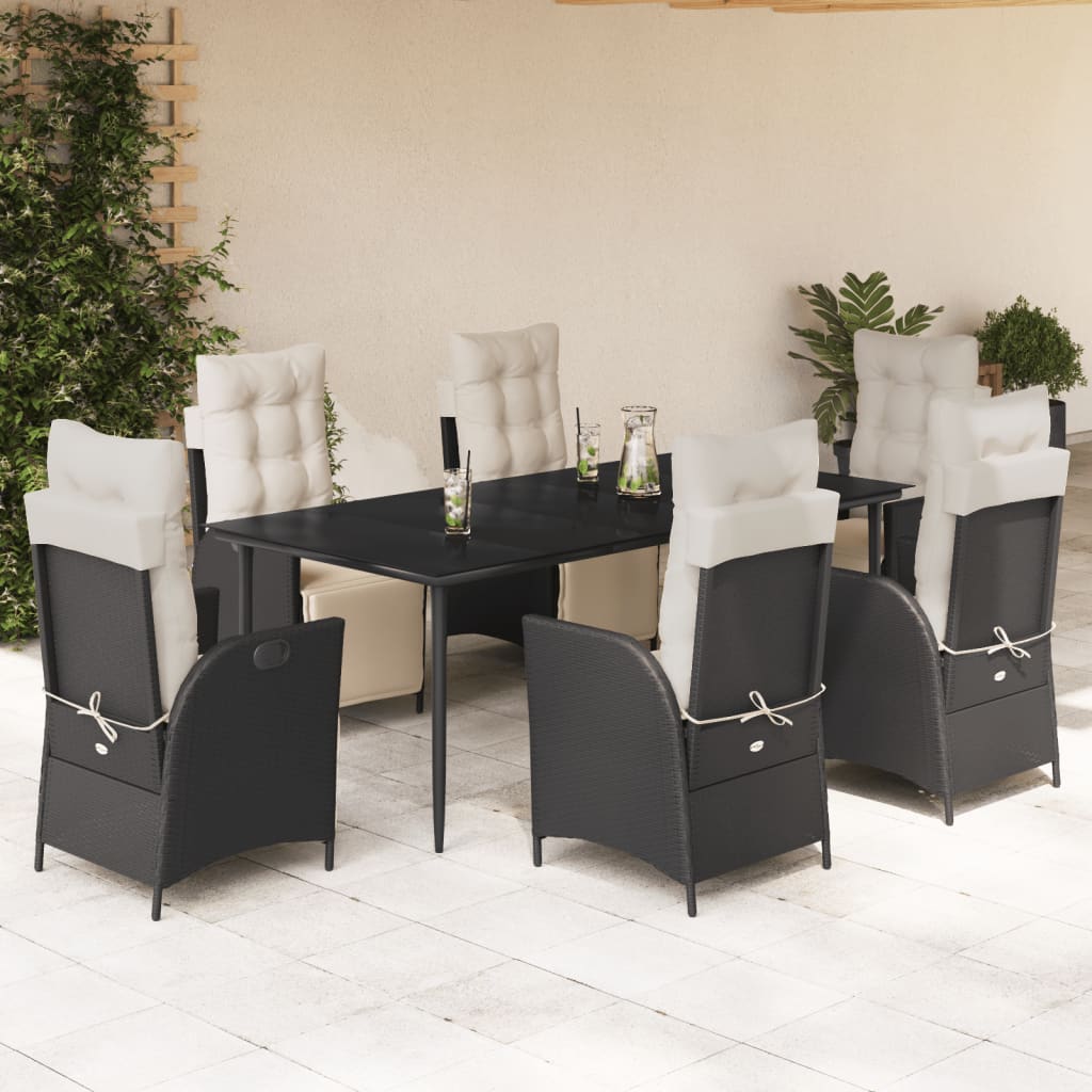 3 Piece Patio Dining Set With Cushions Black Poly Rattan