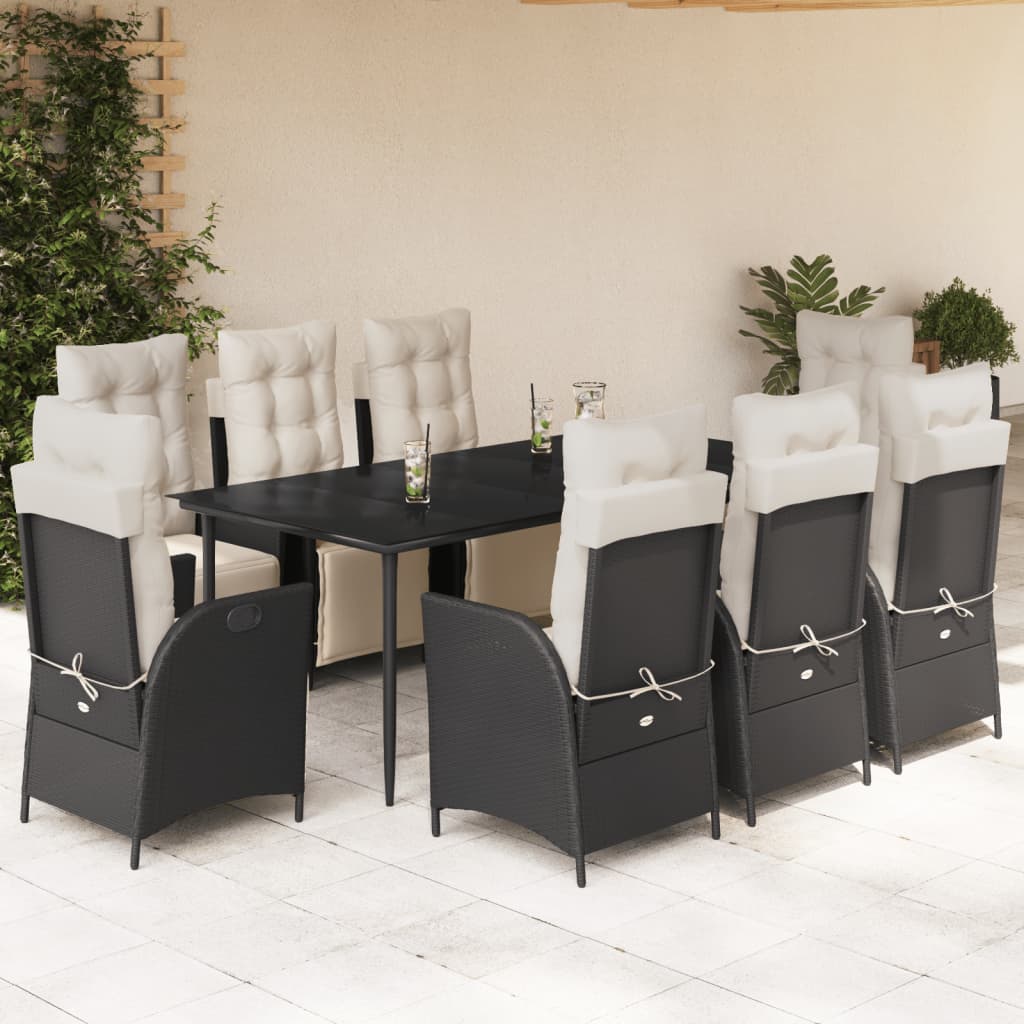 3 Piece Patio Dining Set With Cushions Black Poly Rattan