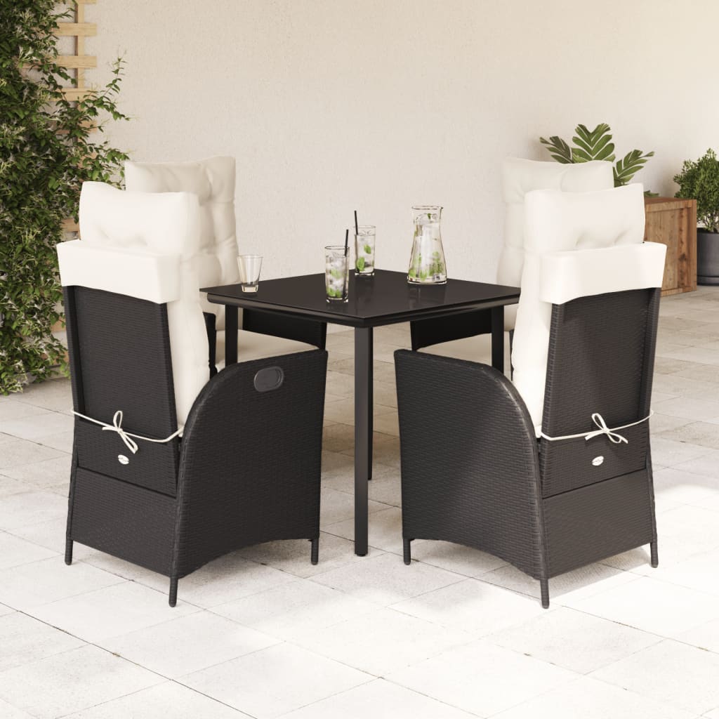 3 Piece Patio Dining Set With Cushions Black Poly Rattan