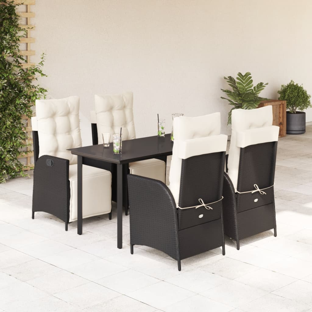 3 Piece Patio Dining Set With Cushions Black Poly Rattan