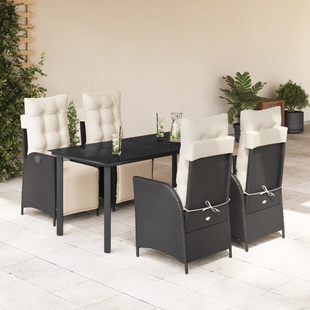 3 Piece Patio Dining Set With Cushions Black Poly Rattan