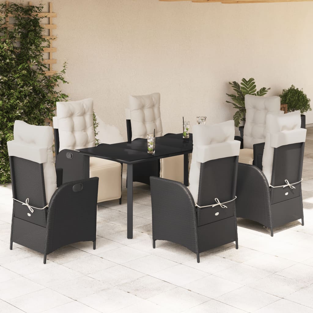 3 Piece Patio Dining Set With Cushions Black Poly Rattan