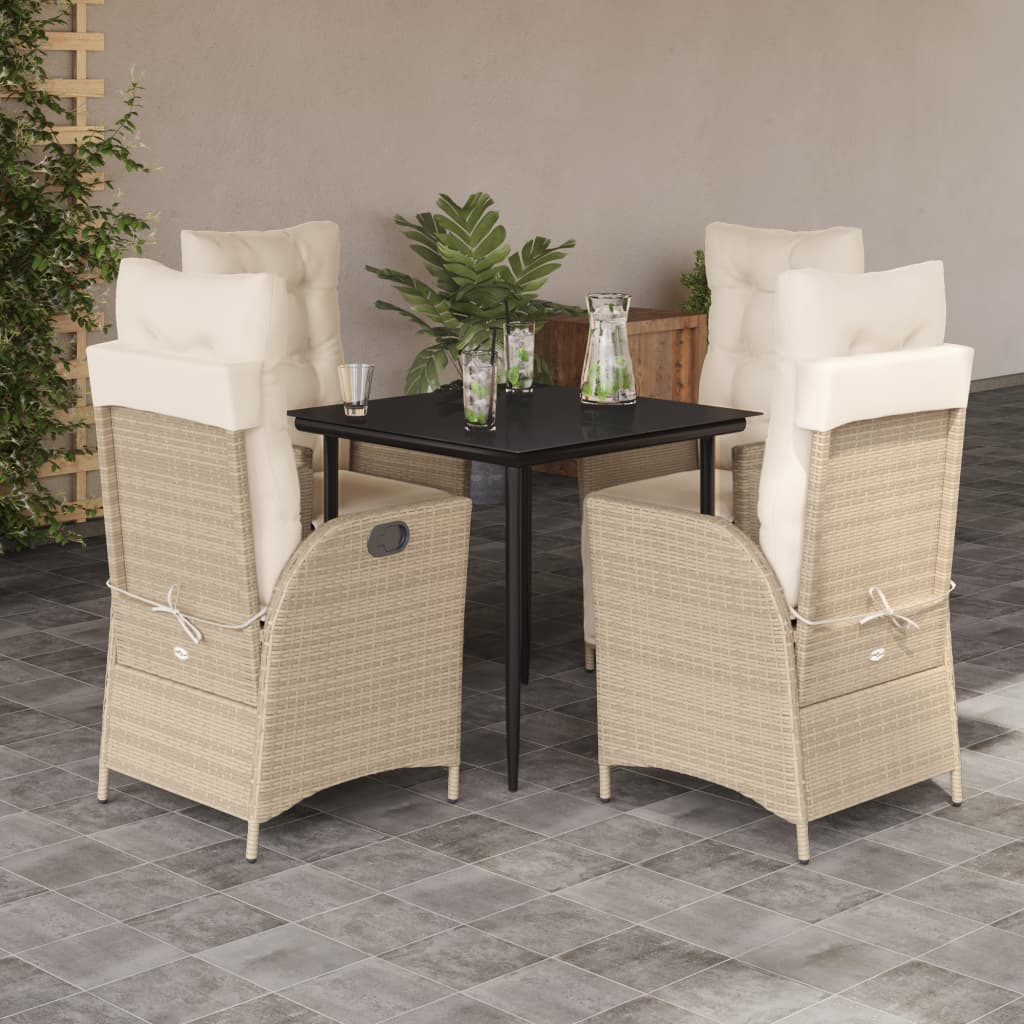 3 Piece Patio Dining Set With Cushions Beige Poly Rattan