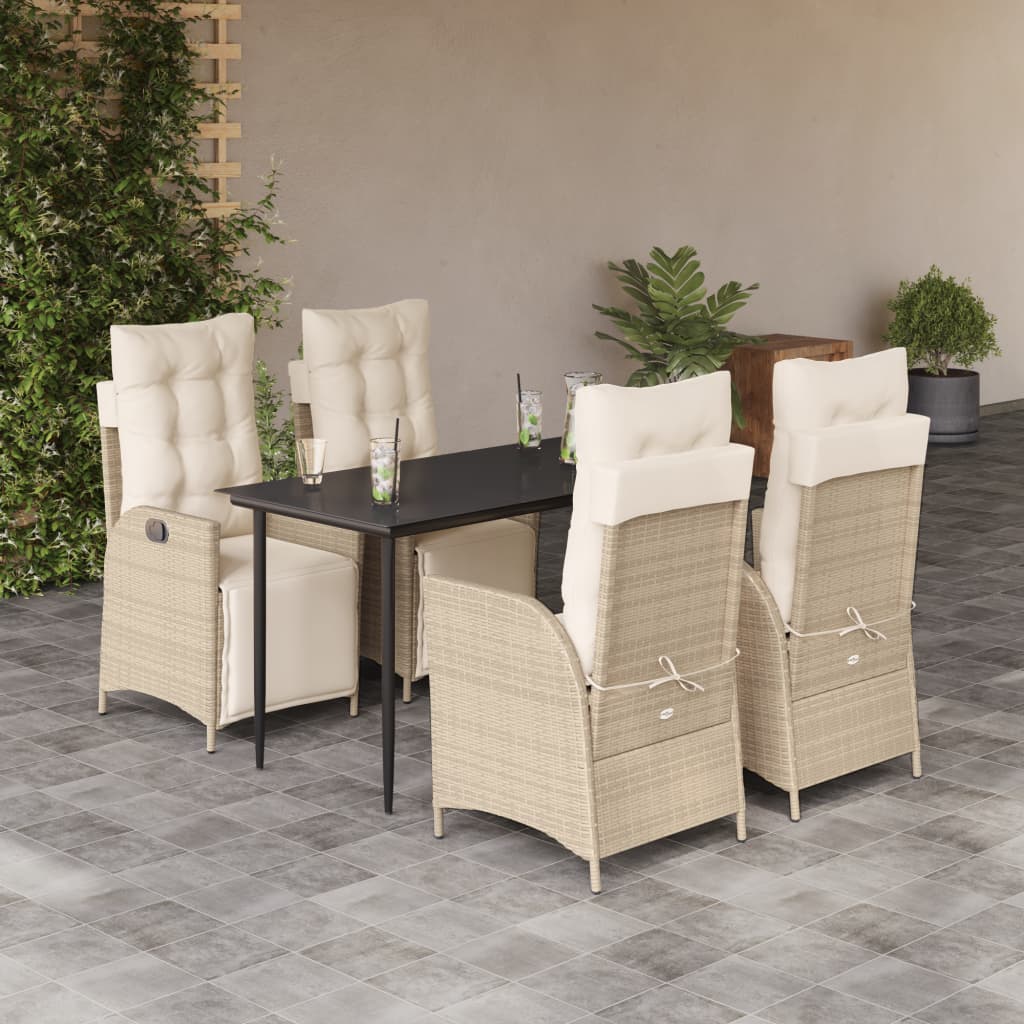 3 Piece Patio Dining Set With Cushions Beige Poly Rattan