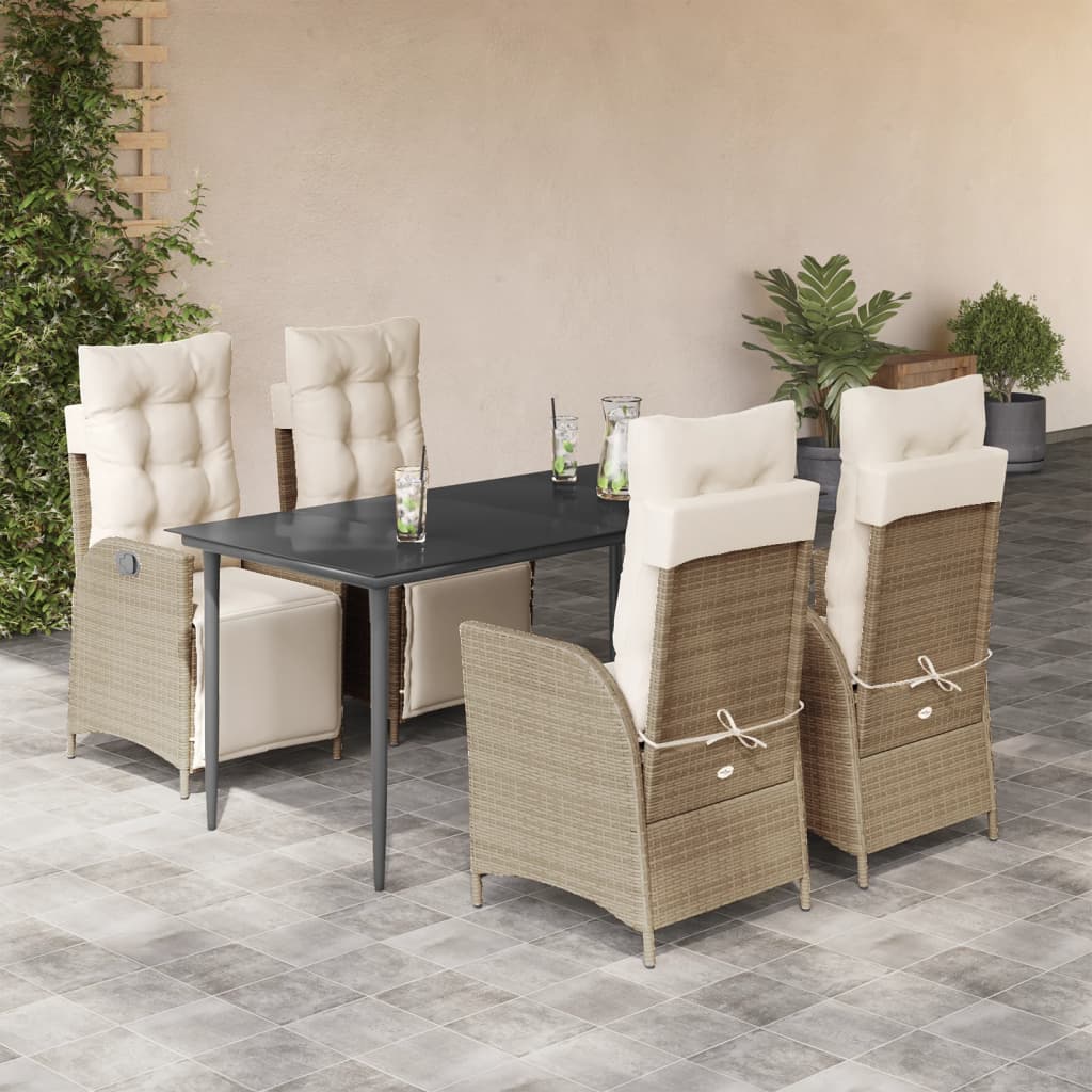 3 Piece Patio Dining Set With Cushions Beige Poly Rattan