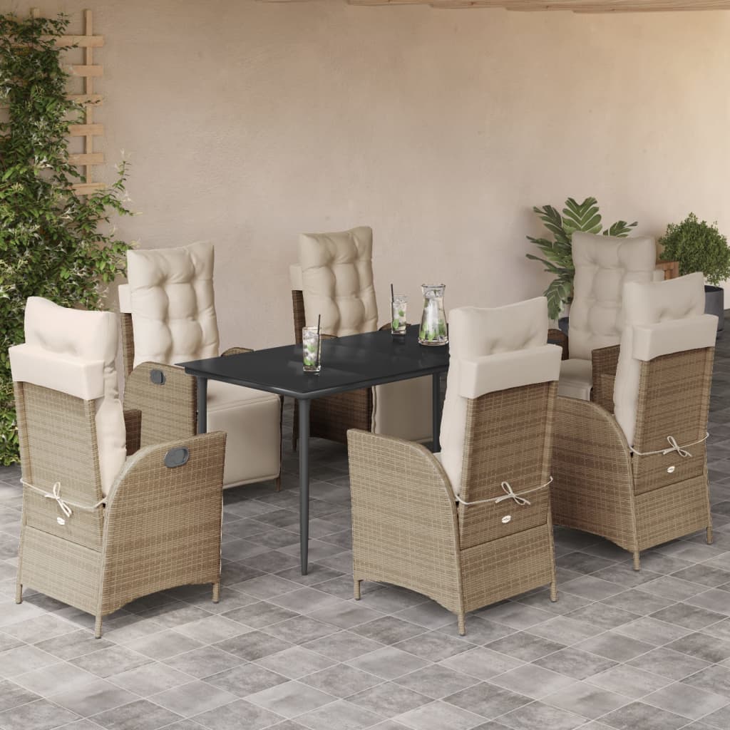 3 Piece Patio Dining Set With Cushions Beige Poly Rattan