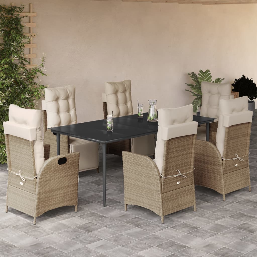 3 Piece Patio Dining Set With Cushions Beige Poly Rattan