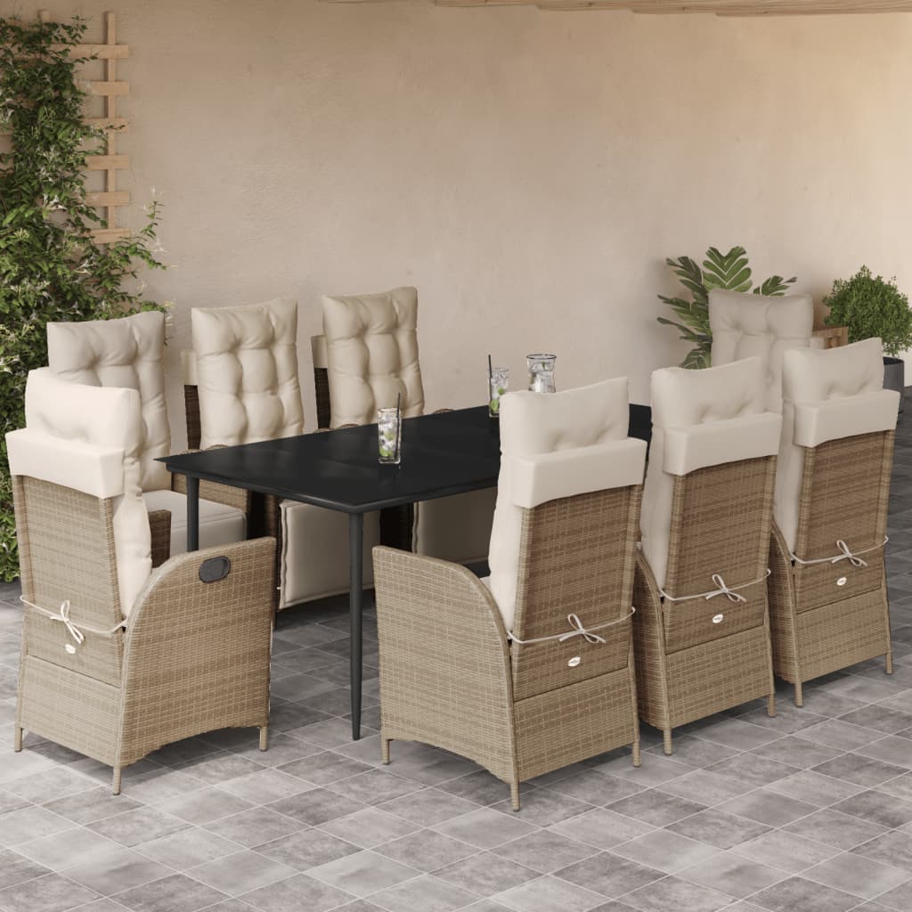 3 Piece Patio Dining Set With Cushions Beige Poly Rattan