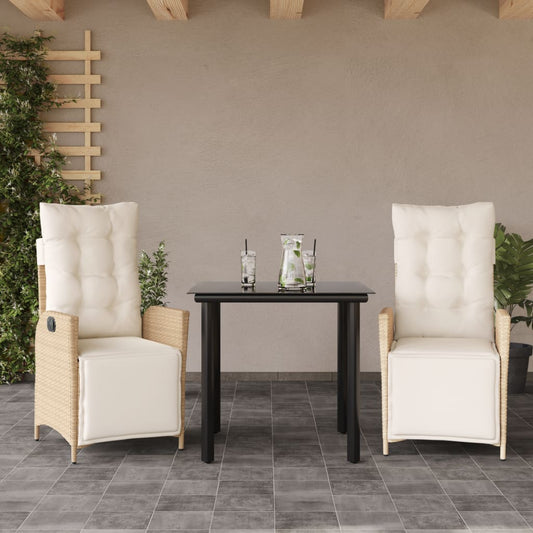 3 Piece Patio Dining Set With Cushions Beige Poly Rattan