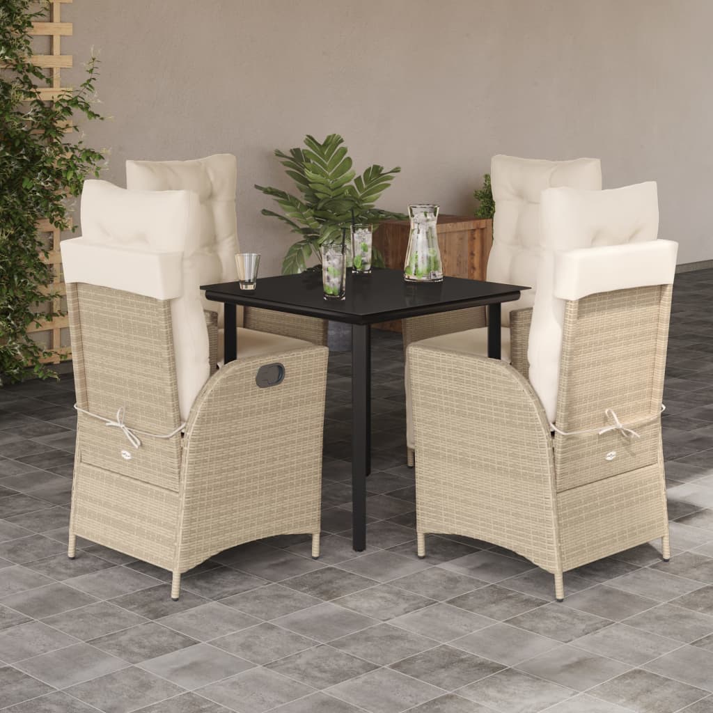 3 Piece Patio Dining Set With Cushions Beige Poly Rattan