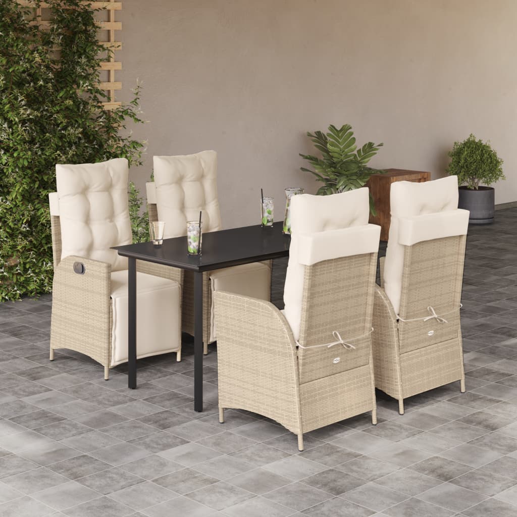 3 Piece Patio Dining Set With Cushions Beige Poly Rattan