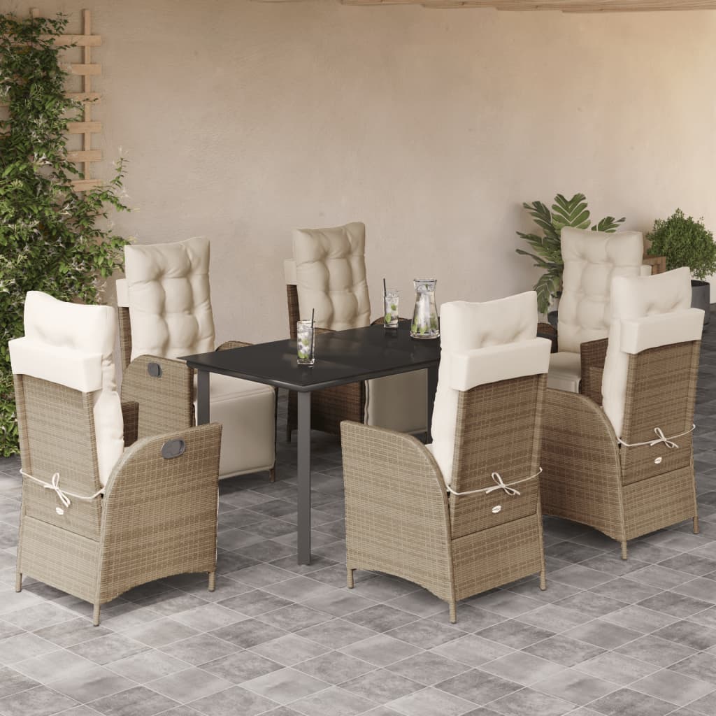 3 Piece Patio Dining Set With Cushions Beige Poly Rattan