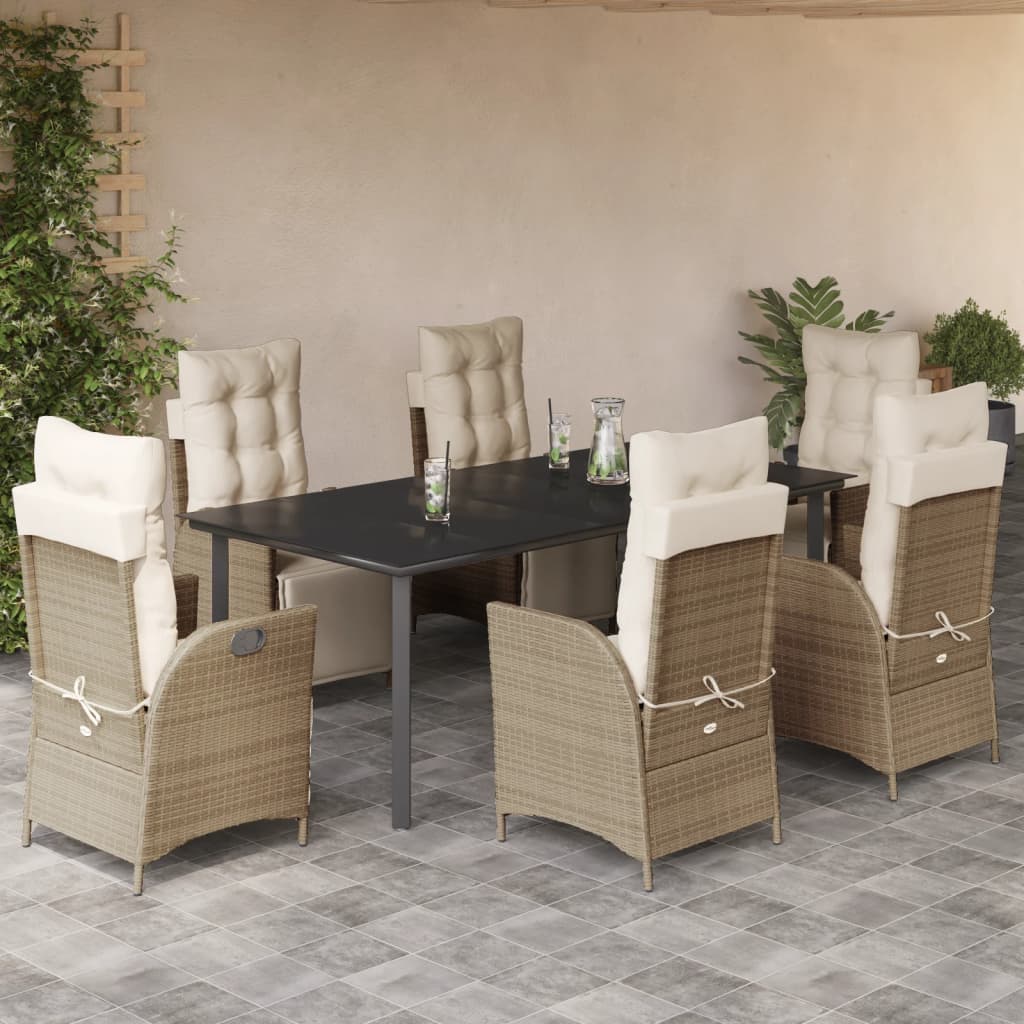 3 Piece Patio Dining Set With Cushions Beige Poly Rattan