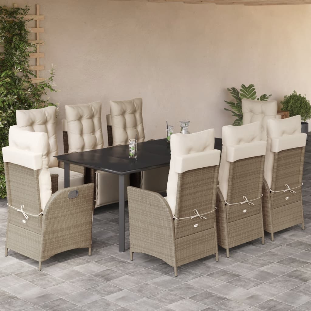 3 Piece Patio Dining Set With Cushions Beige Poly Rattan