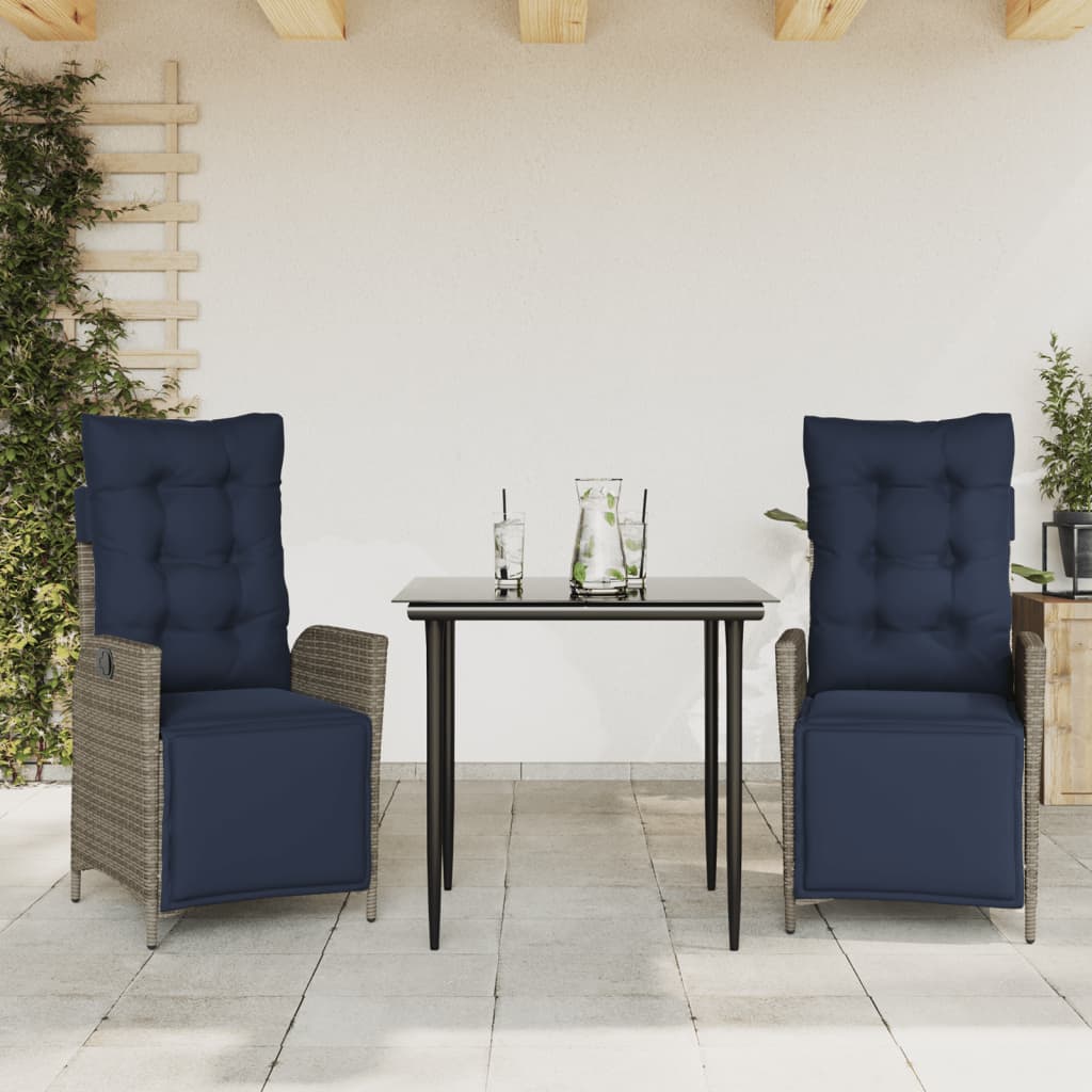 3 Piece Patio Dining Set With Cushions Gray Poly Rattan