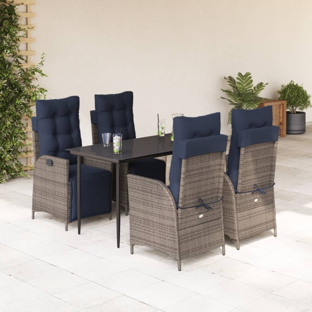 3 Piece Patio Dining Set With Cushions Gray Poly Rattan