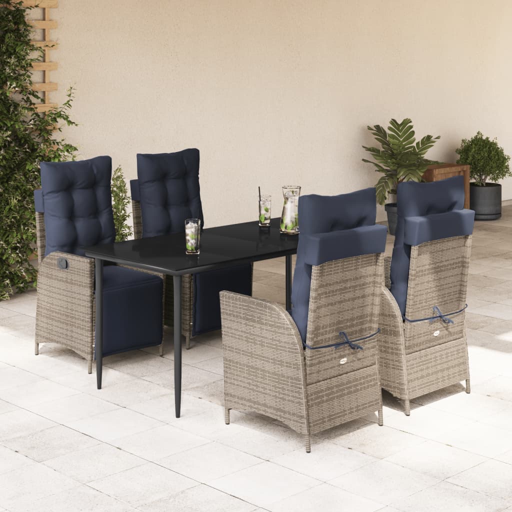 3 Piece Patio Dining Set With Cushions Gray Poly Rattan