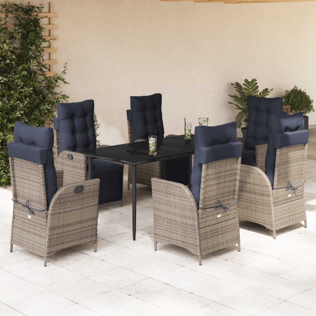 3 Piece Patio Dining Set With Cushions Gray Poly Rattan