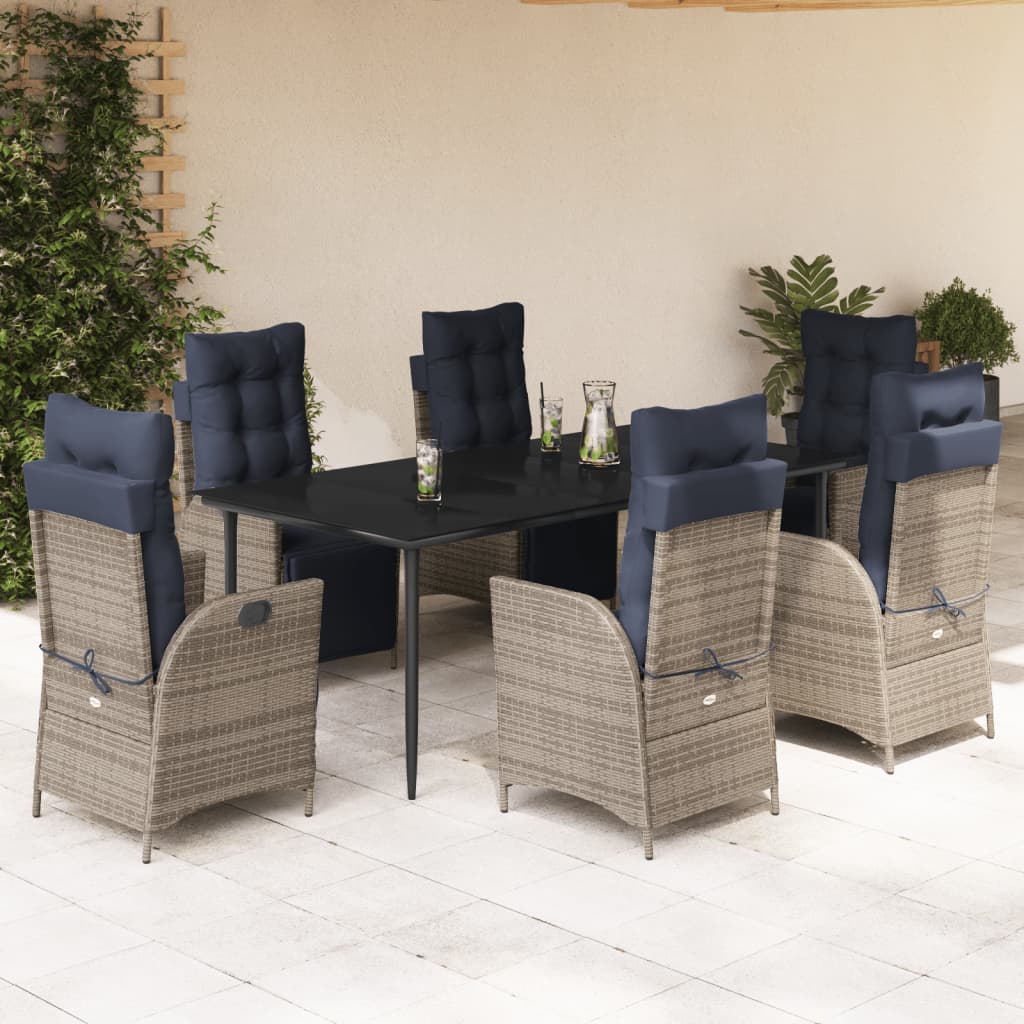 3 Piece Patio Dining Set With Cushions Gray Poly Rattan