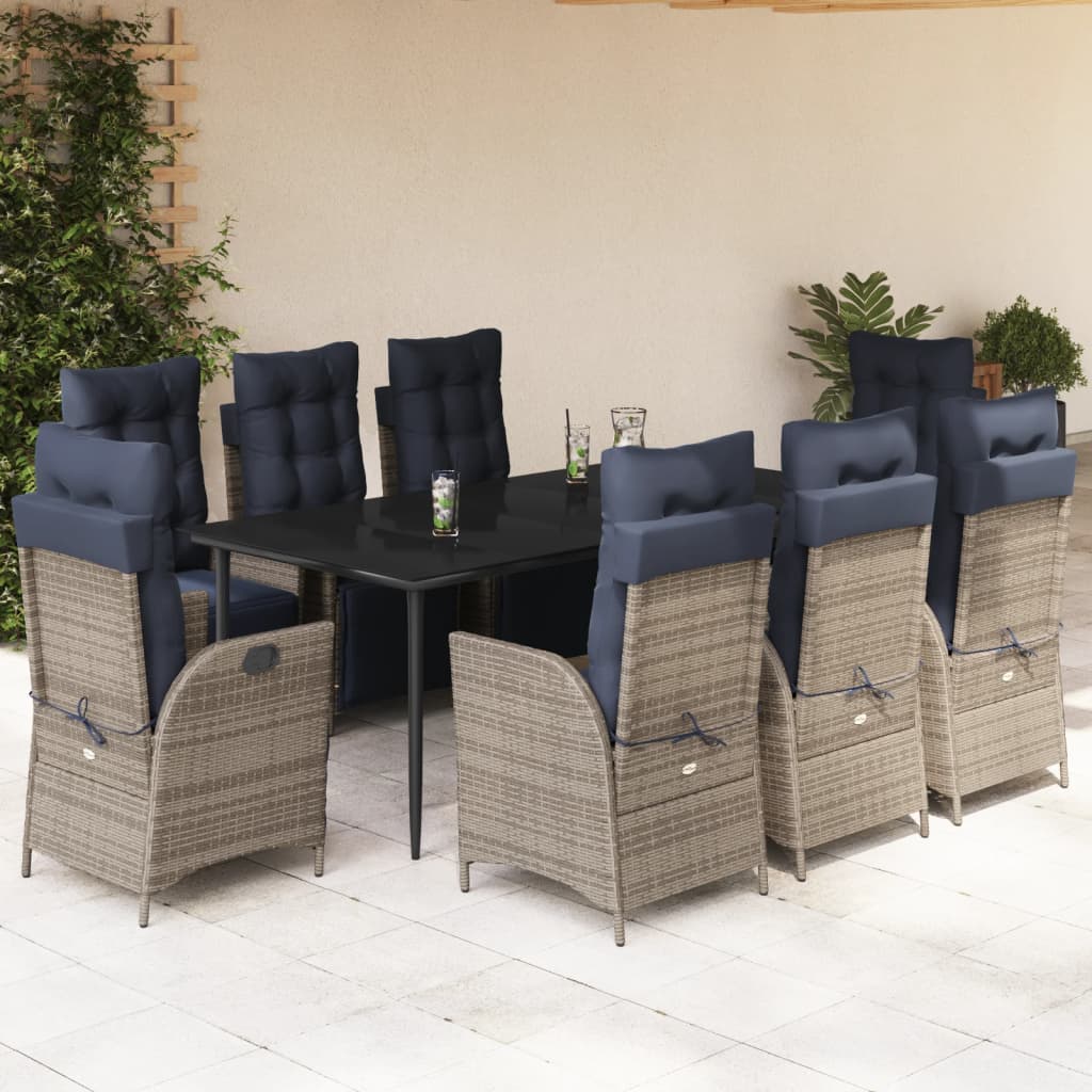 3 Piece Patio Dining Set With Cushions Gray Poly Rattan