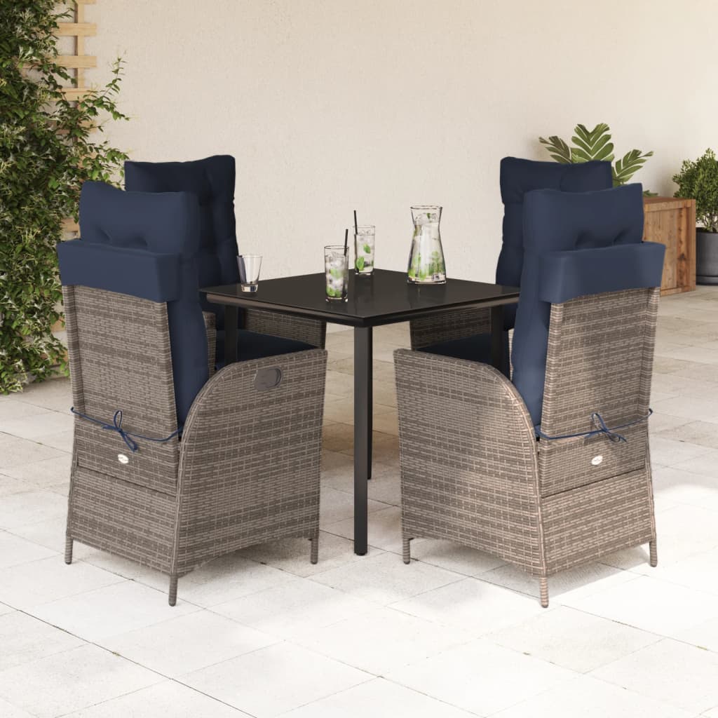 3 Piece Patio Dining Set With Cushions Gray Poly Rattan