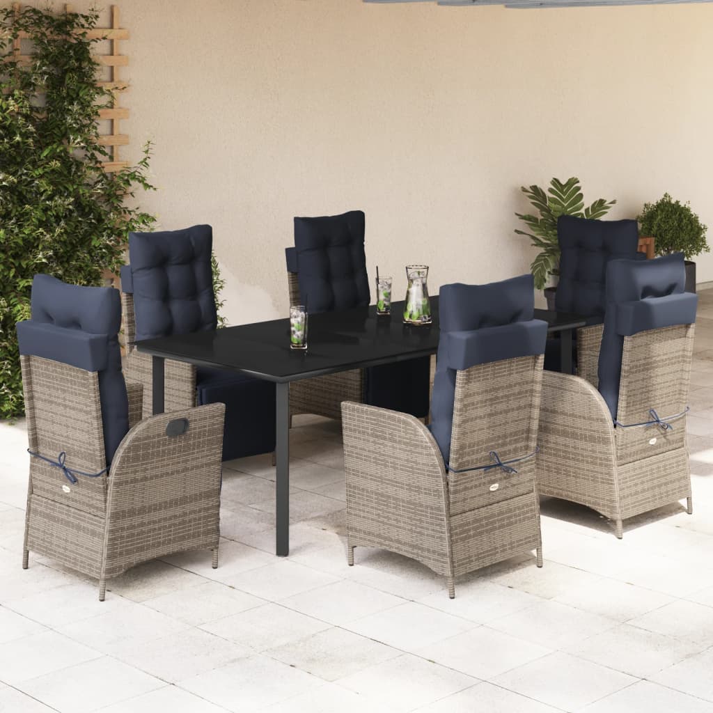 3 Piece Patio Dining Set With Cushions Gray Poly Rattan