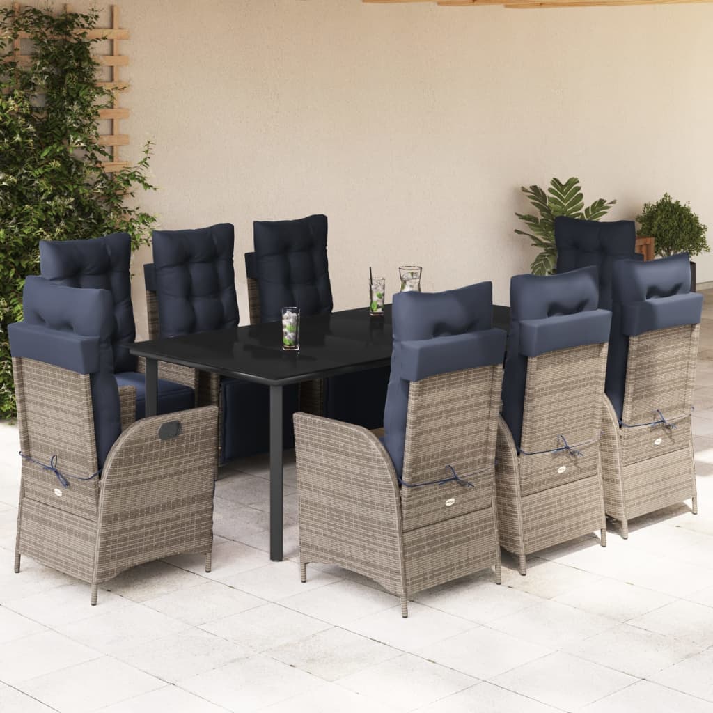 3 Piece Patio Dining Set With Cushions Gray Poly Rattan