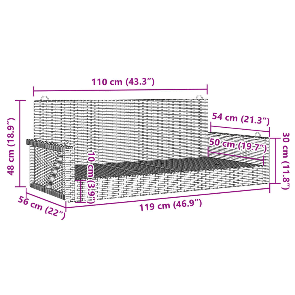 Swing Bench 46.9&quot;X22&quot;X18.9&quot; Poly Rattan