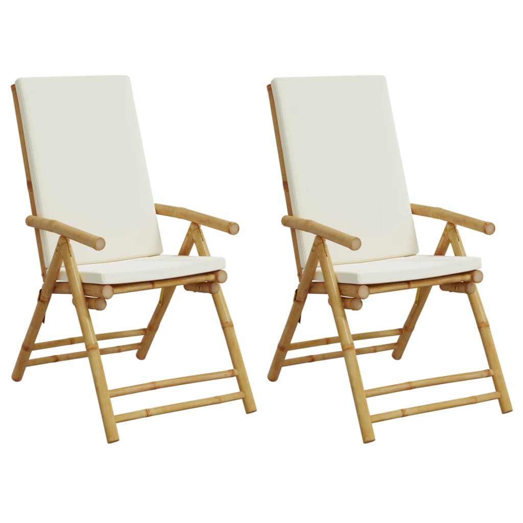 Folding Patio Reclining Chairs 2 Pcs With Cushions Bamboo