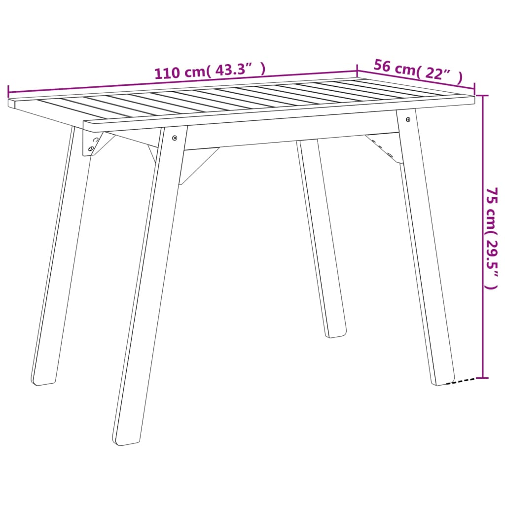 Patio Dining Table 43.3&quot;X22&quot;X29.5&quot; Solid Wood Acacia