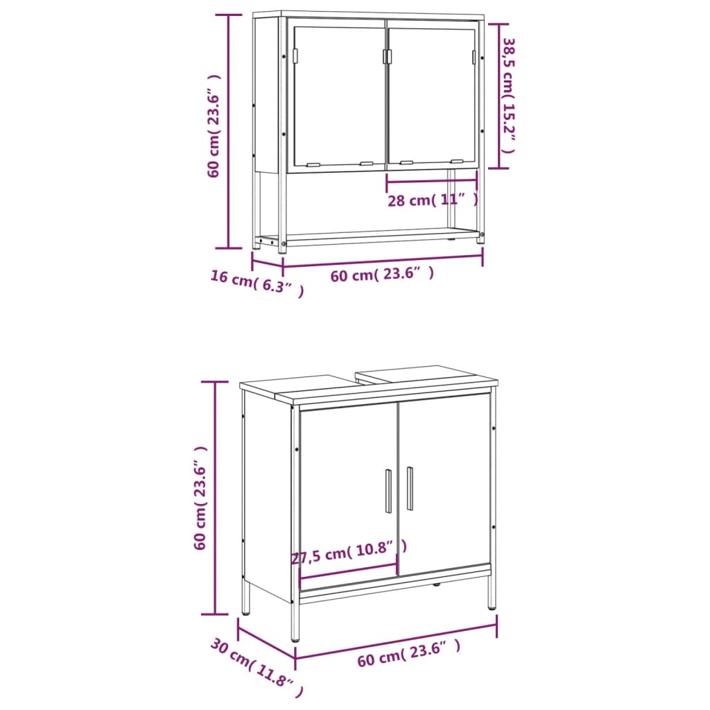 2 Piece Bathroom Furniture Set Engineered Wood