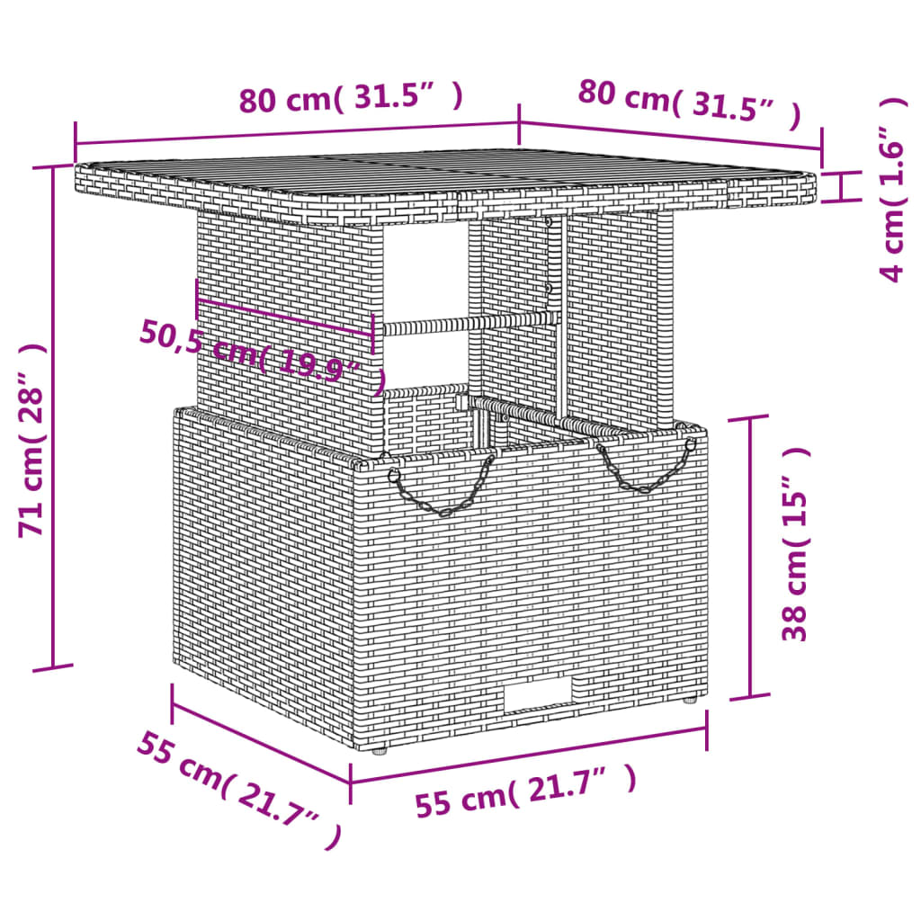 Patio Table Poly Rattan And Acacia Wood