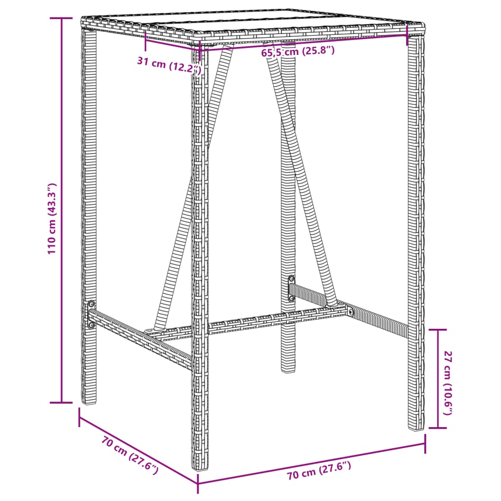 Patio Bar Table Poly Rattan