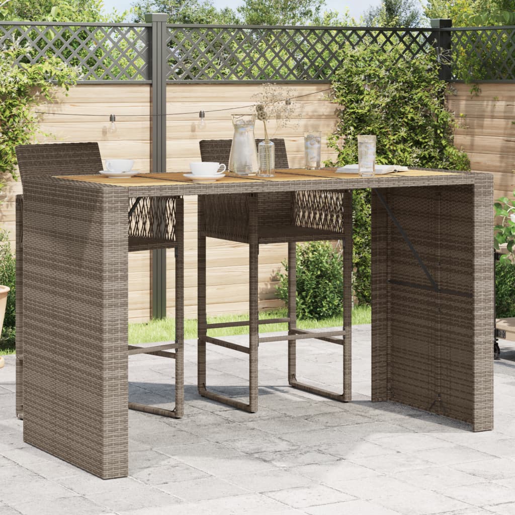 Patio Bar Table With Acacia Wood Top Poly Rattan