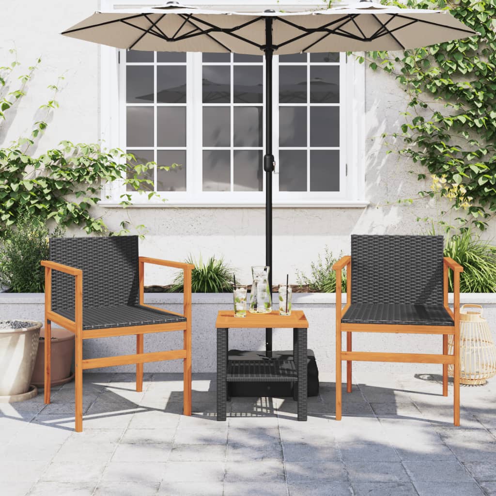 Patio Chairs 2 Pcs Poly Rattan&Solid Wood