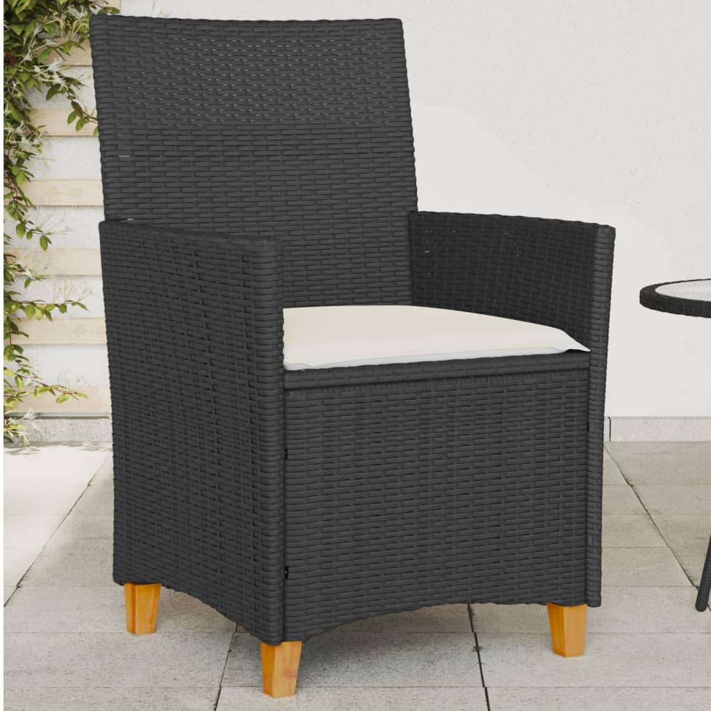 Patio Chairs With Cushions 2 Pcs Poly Rattan&Solid Wood