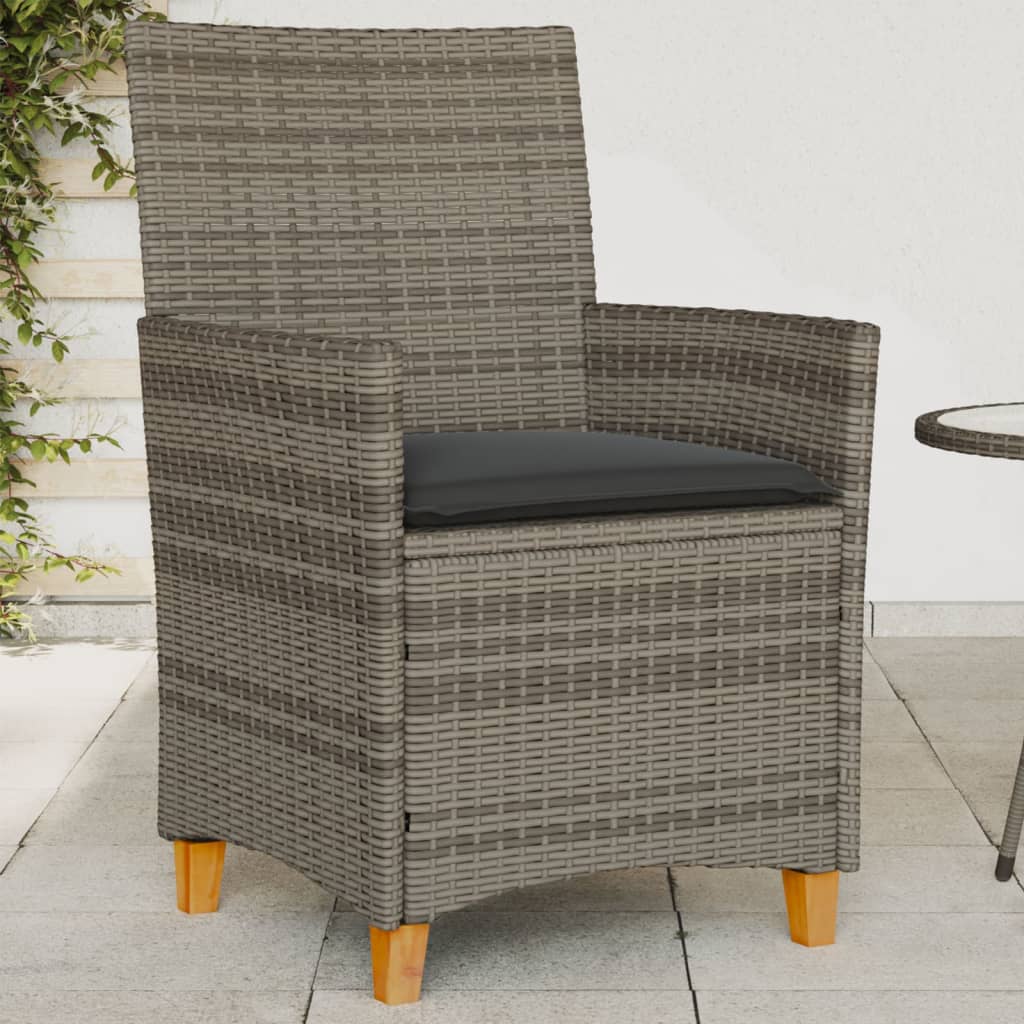 Patio Chairs With Cushions 2 Pcs Poly Rattan&Solid Wood