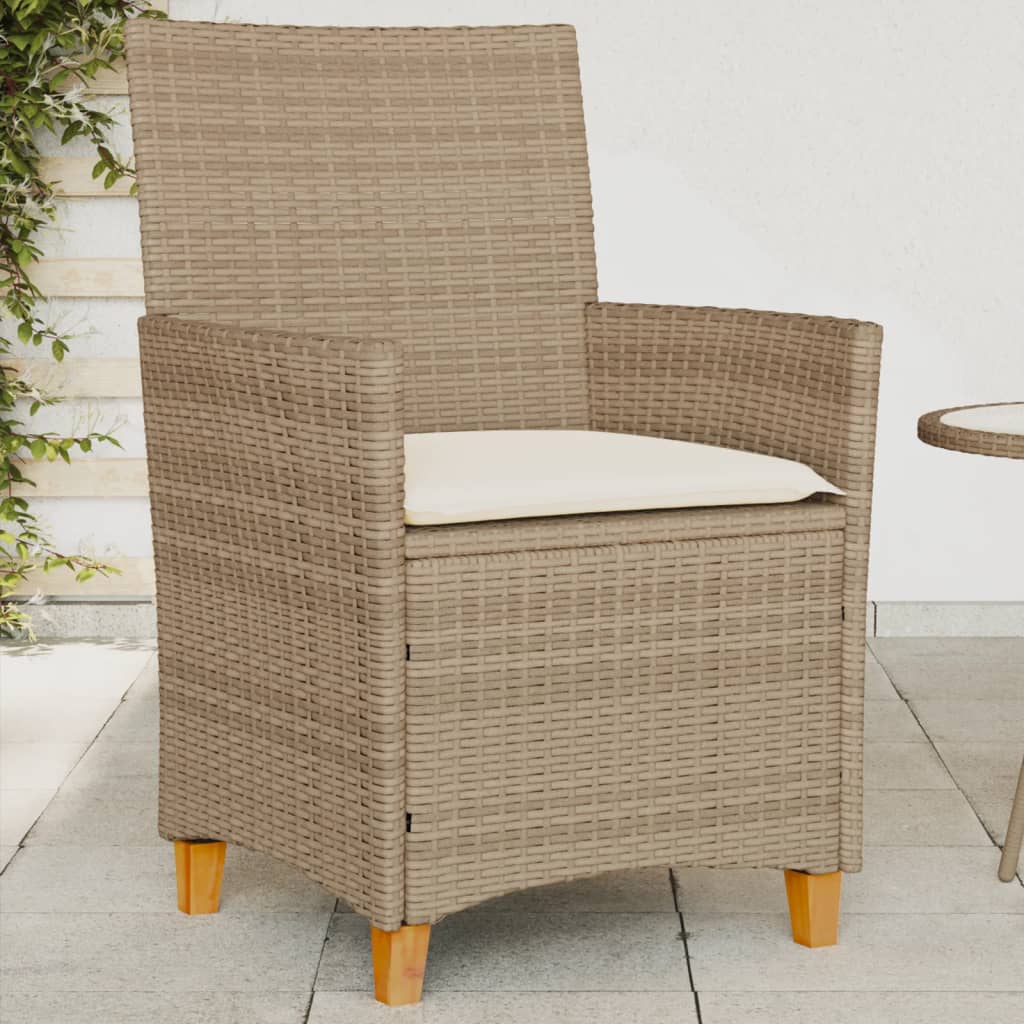 Patio Chairs With Cushions 2 Pcs Poly Rattan&Solid Wood