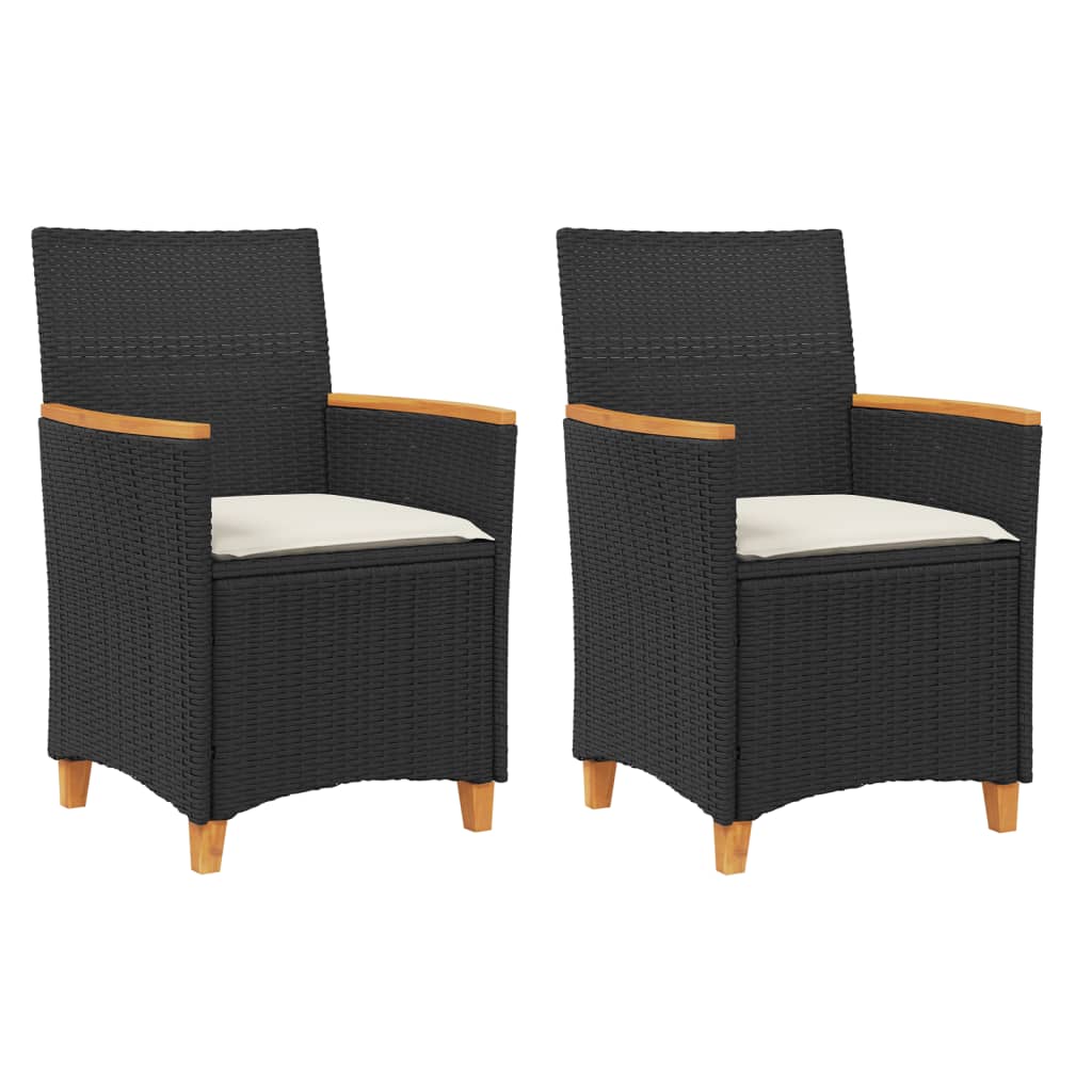 Patio Chairs With Cushions 2 Pcs Poly Rattan&Solid Wood